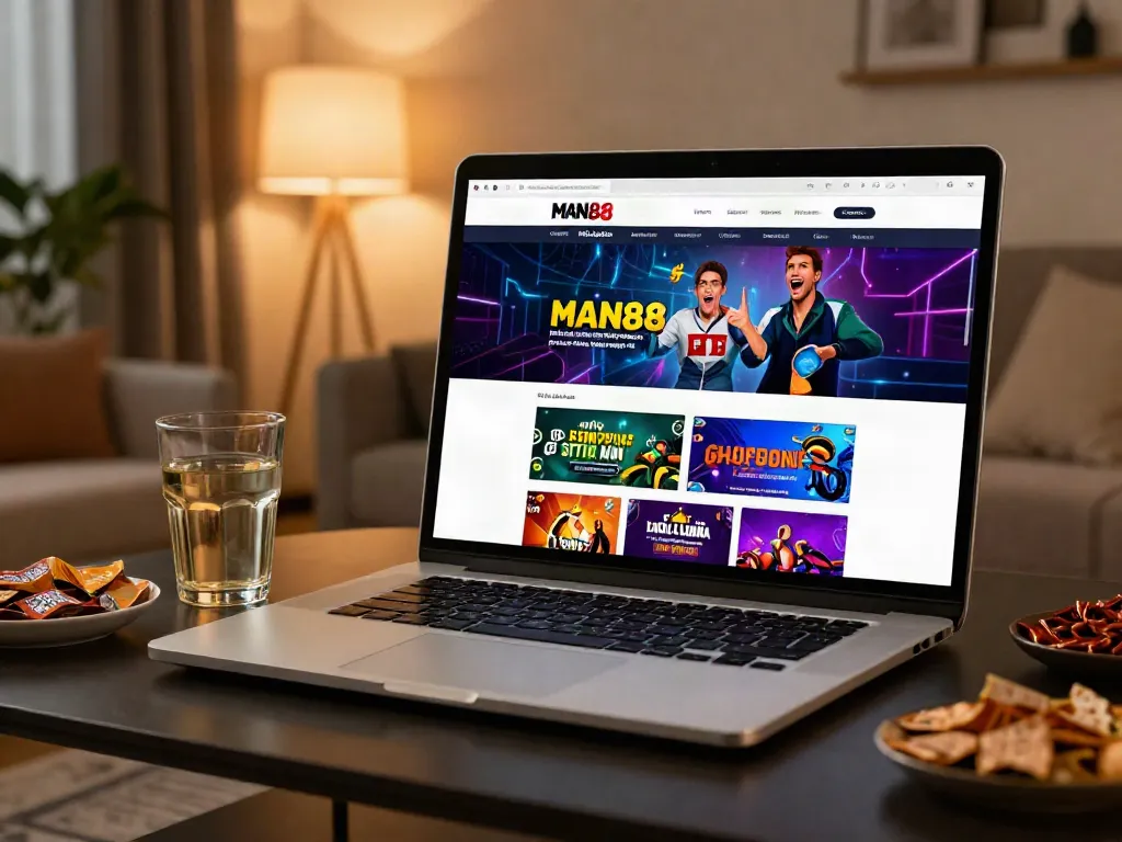 Engaged user exploring MAN88 online betting platform at home.